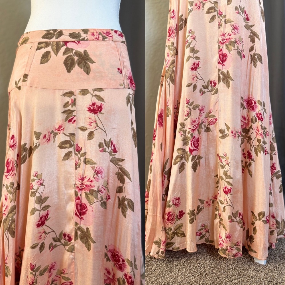 Free People Rowan Maxi Skirt Fairycore 6 Peach Pink Floral Boho Smocked Panel - Picture 5 of 13